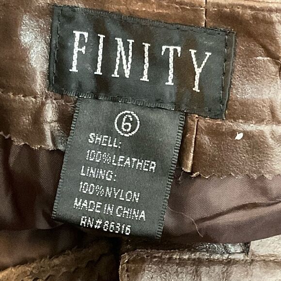 Finity Brown Butter Soft Leather Straight Leg High Rise Pants 6 - Picture 6 of 10